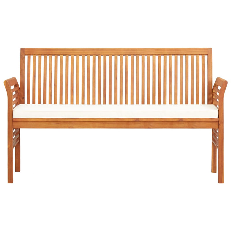 3-Seater Patio Bench with Cushion 59" Solid Acacia Wood