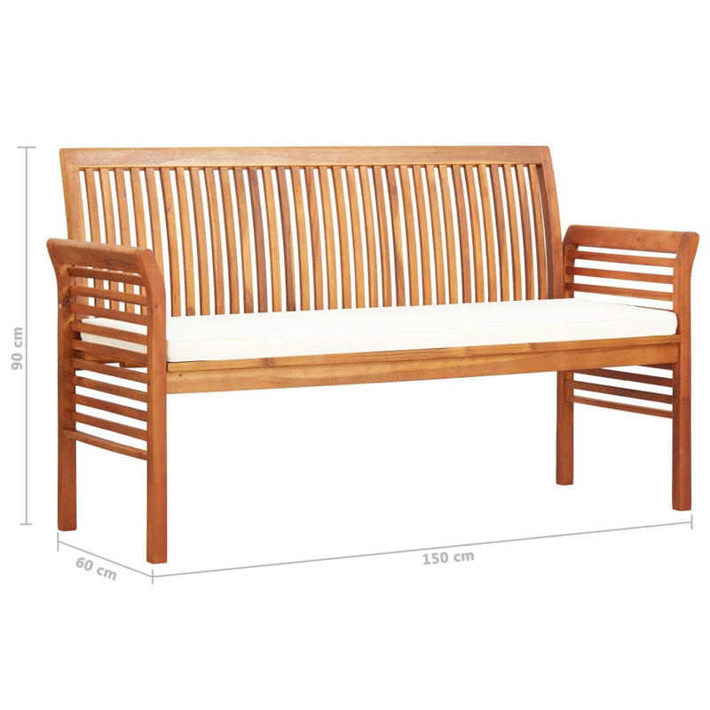 3-Seater Patio Bench with Cushion 59" Solid Acacia Wood