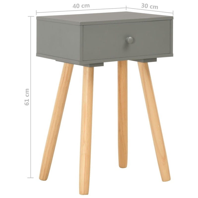 Bedside Tables 2 pcs Gray Solid Pinewood