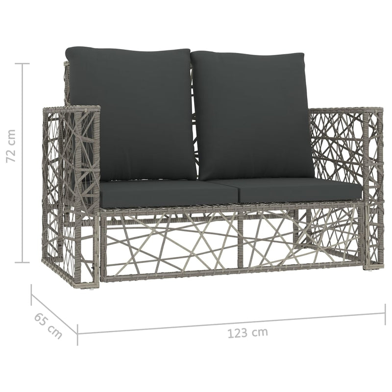 2 Piece Patio Lounge Set with Cushions Poly Rattan Gray