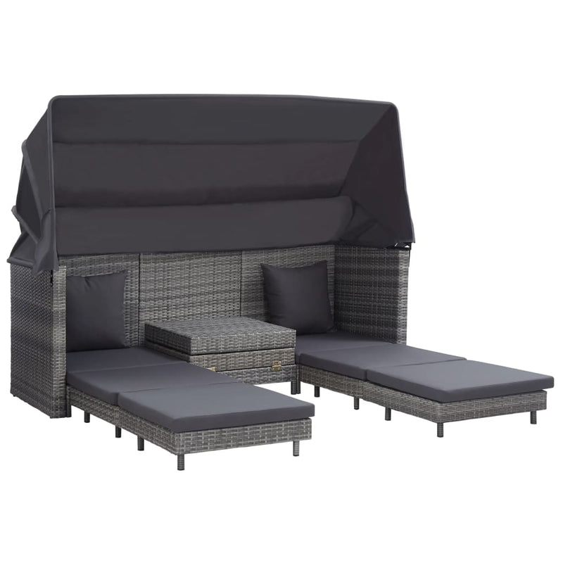 Extendable 3-Seater Sofa Bed with Roof Poly Rattan Gray