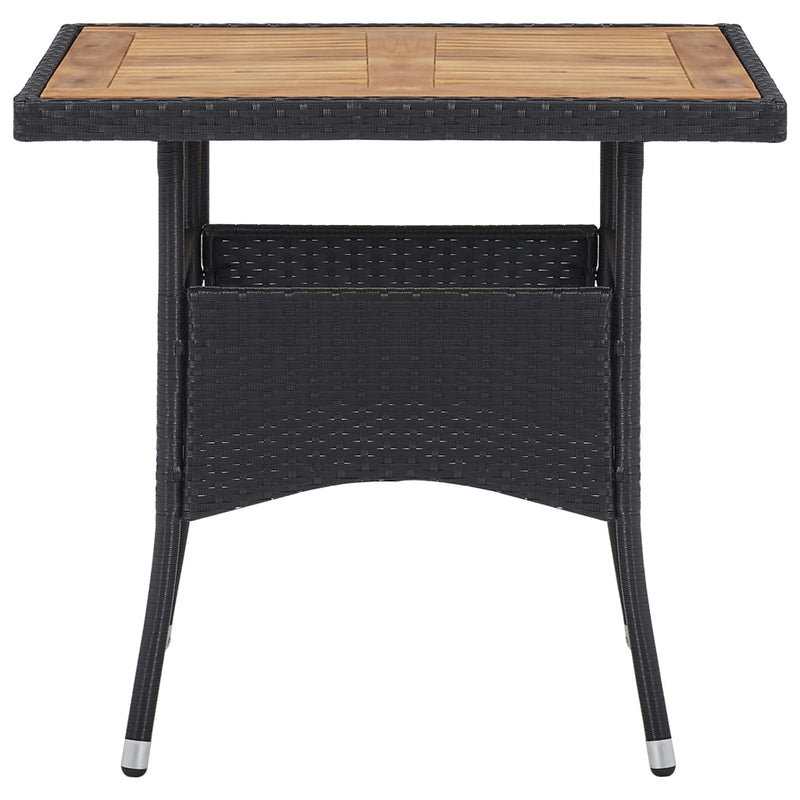 Patio Dining Table Black Poly Rattan and Solid Acacia Wood