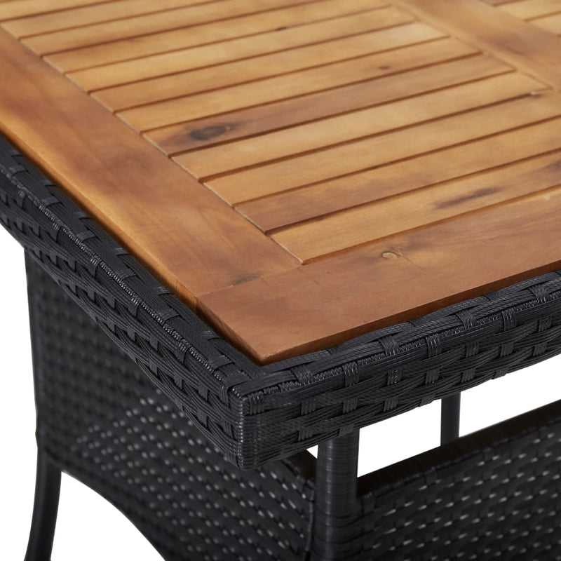 Patio Dining Table Black Poly Rattan and Solid Acacia Wood