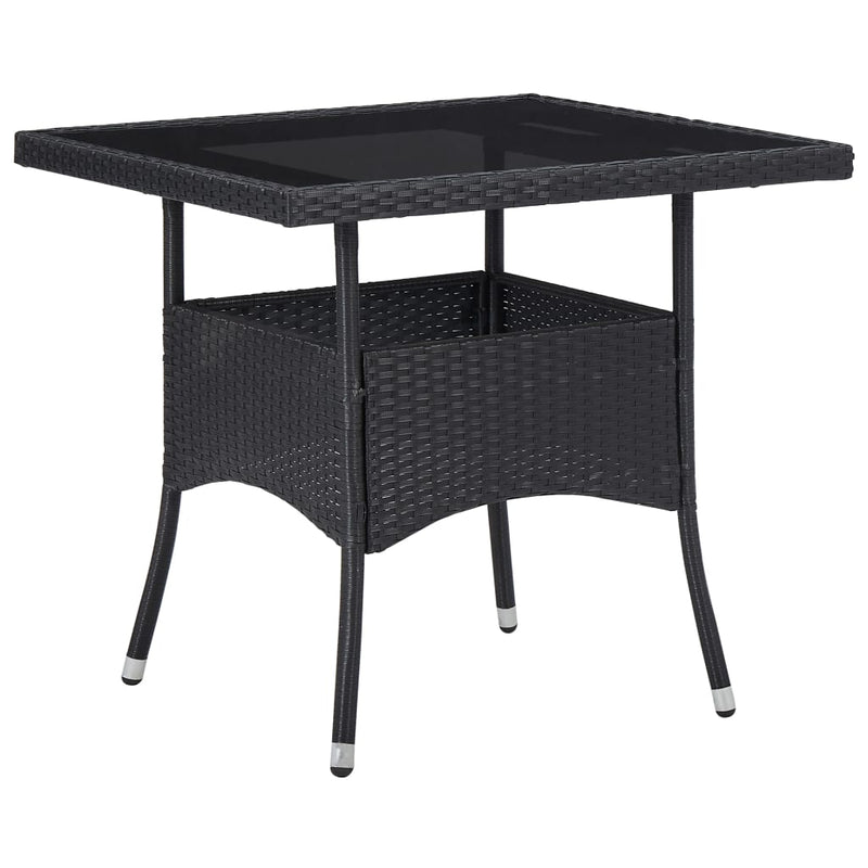 Patio Dining Table Black Poly Rattan and Glass