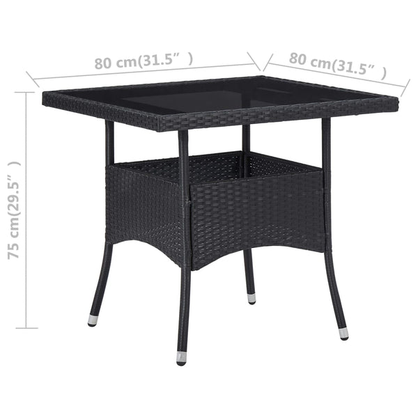 Patio Dining Table Black Poly Rattan and Glass