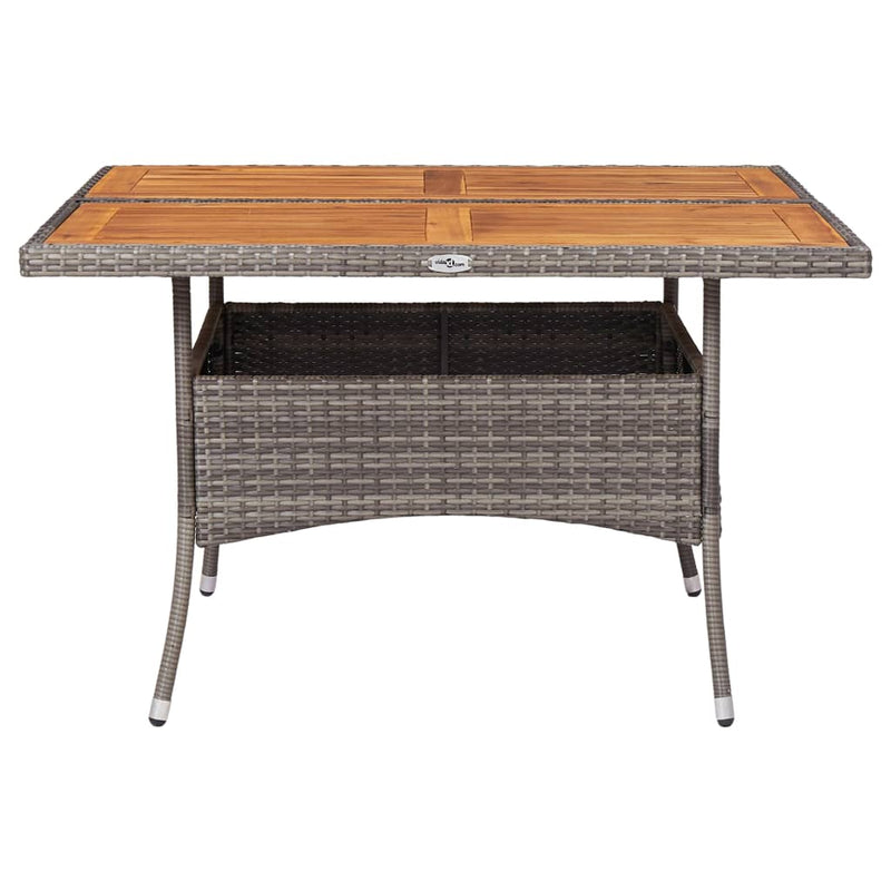 Patio Dining Table Gray Poly Rattan and Solid Acacia Wood