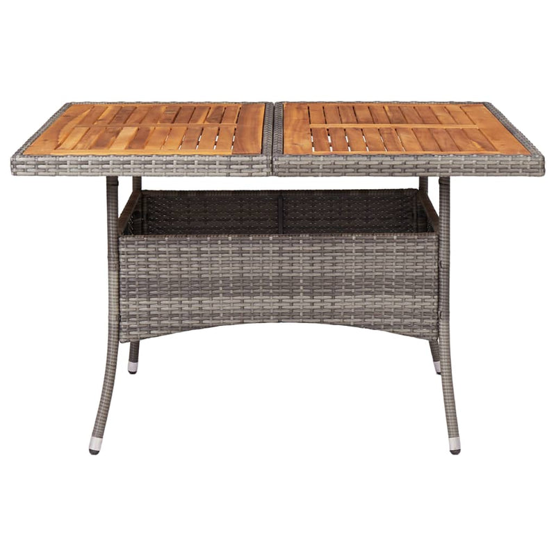 Patio Dining Table Gray Poly Rattan and Solid Acacia Wood