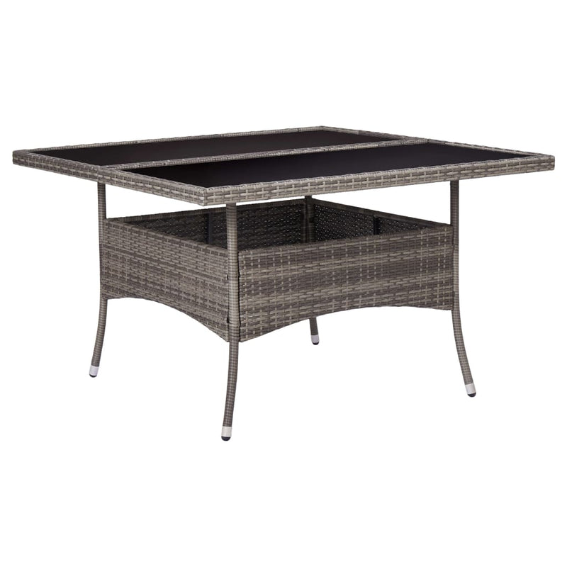 Patio Dining Table Gray Poly Rattan and Glass