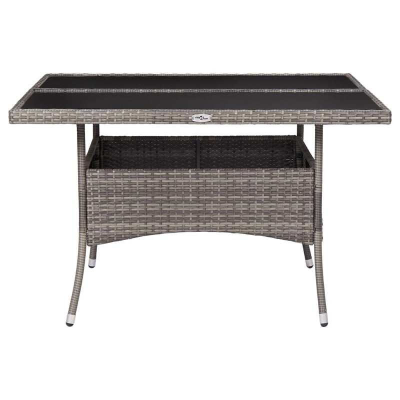Patio Dining Table Gray Poly Rattan and Glass