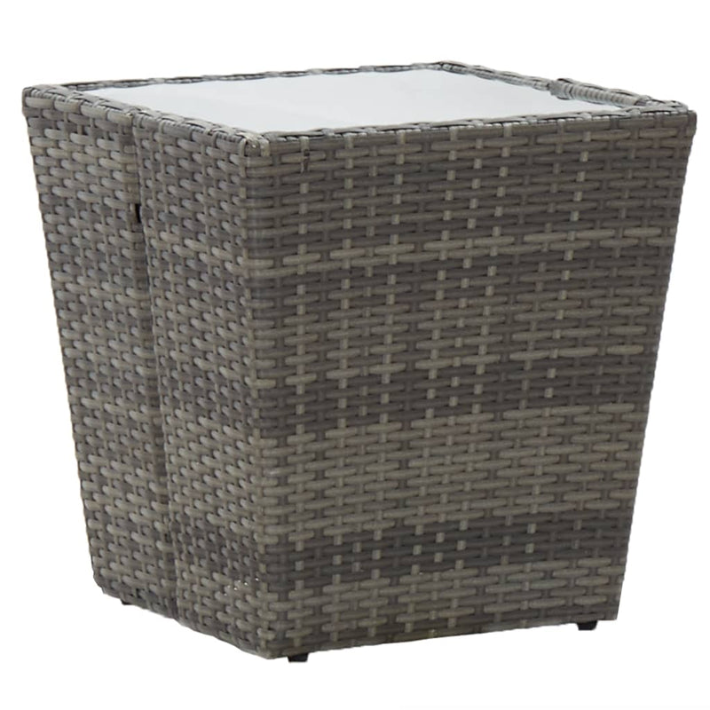 Tea Table Gray 16.3"x16.3"x16.9" Poly Rattan and Tempered Glass