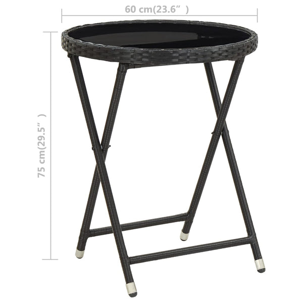 Tea Table Black 23.6" Poly Rattan and Tempered Glass