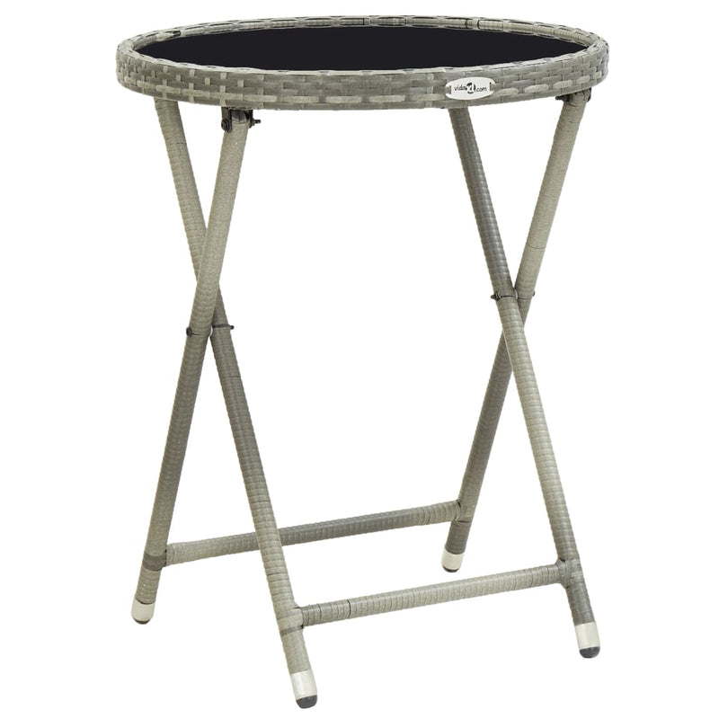 Tea Table Gray 23.6" Poly Rattan and Tempered Glass