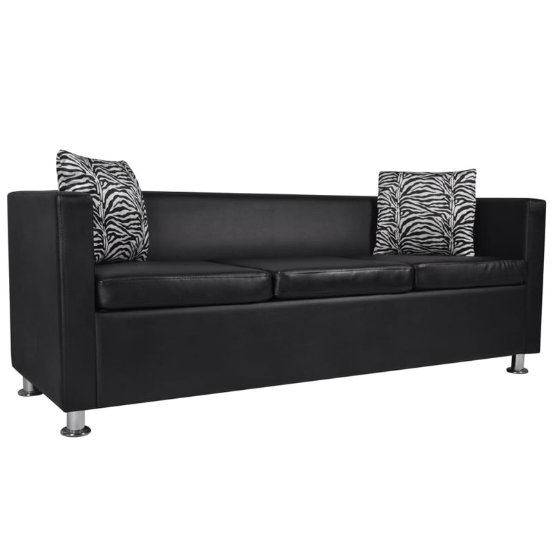 Sofa Set Armchair and 3-Seater Black Faux Leather