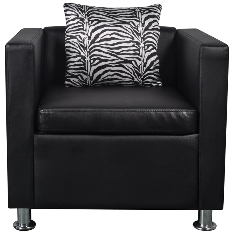Sofa Set Armchair and 3-Seater Black Faux Leather