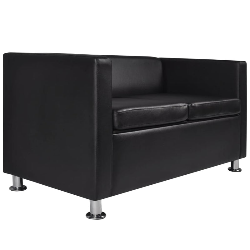 Sofa Set 2-Seater and 3-Seater Black Faux Leather