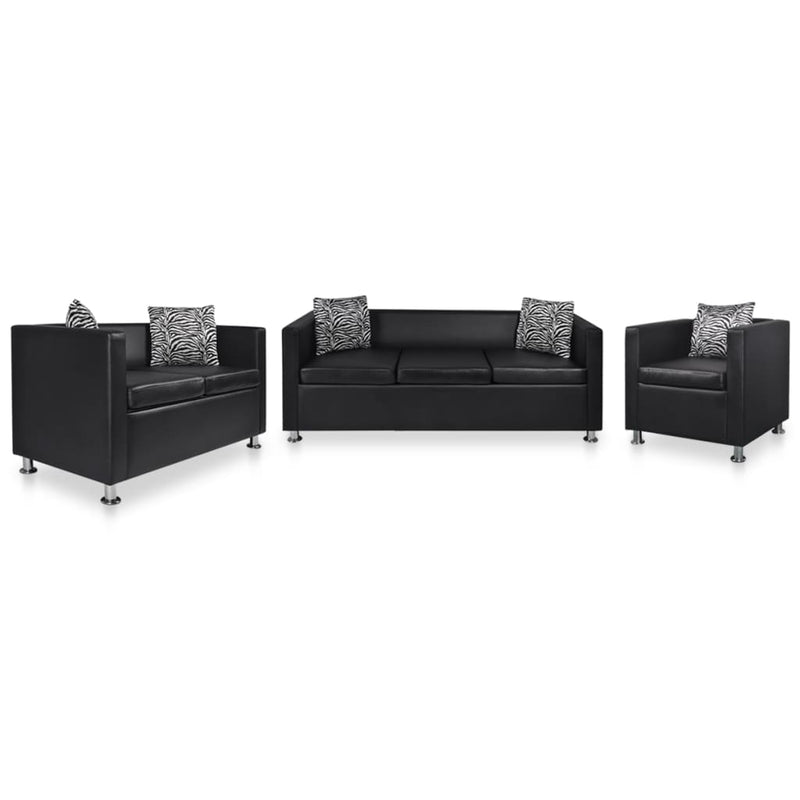 Sofa Set Armchair 2-Seater 3-Seater Black Faux Leather