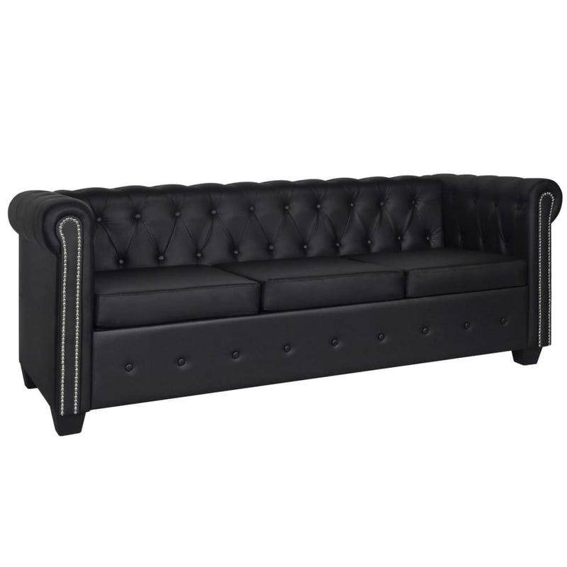 Chesterfield Sofa Set 2-Seater and 3-Seater Black Faux Leather