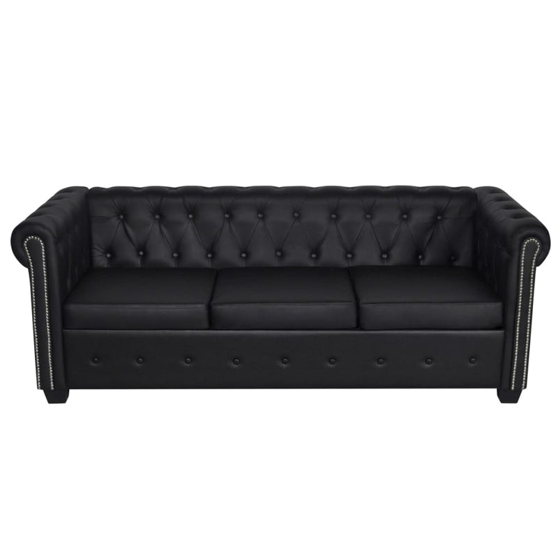 Chesterfield Sofa Set 2-Seater and 3-Seater Black Faux Leather