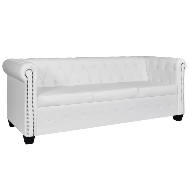 Chesterfield Sofa Set 2-Seater and 3-Seater White Faux Leather