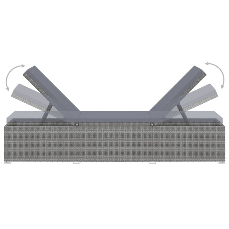 Sun Lounger with Cushion and Tea Table Poly Rattan Gray