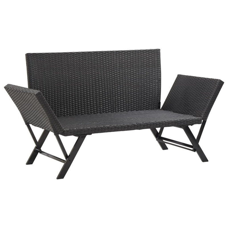 Patio Bench with Cushions 69.3" Black Poly Rattan