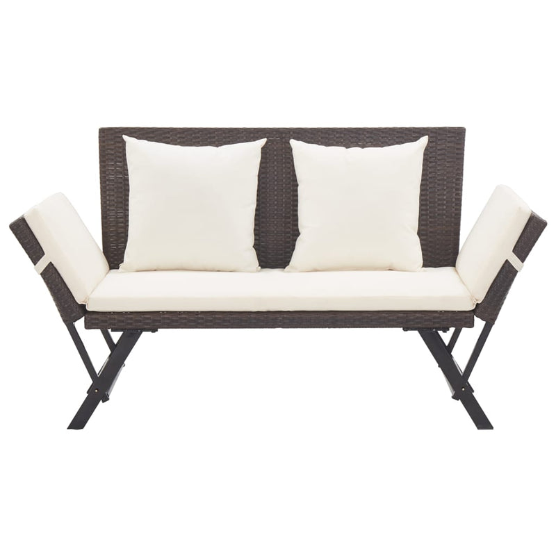 Patio Bench with Cushions 69.3" Brown Poly Rattan