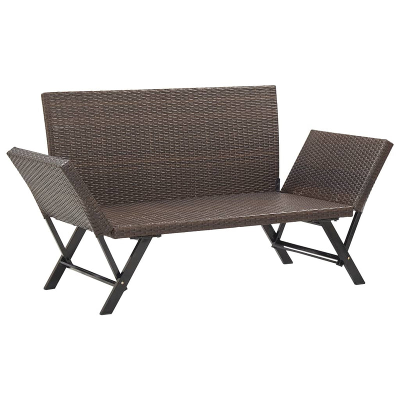 Patio Bench with Cushions 69.3" Brown Poly Rattan