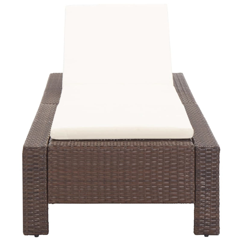 Sunbed with Cushion Brown Poly Rattan