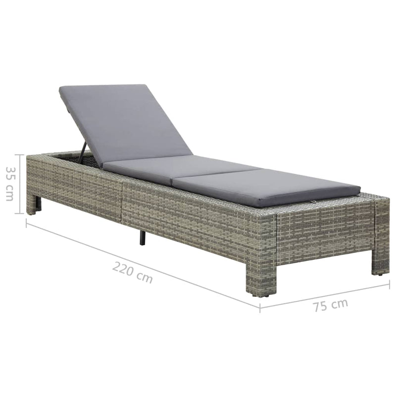 Sunbed with Cushion Gray Poly Rattan