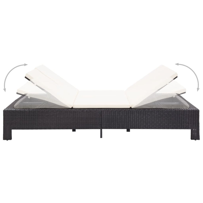 2-Person Sunbed with Cushion Black Poly Rattan