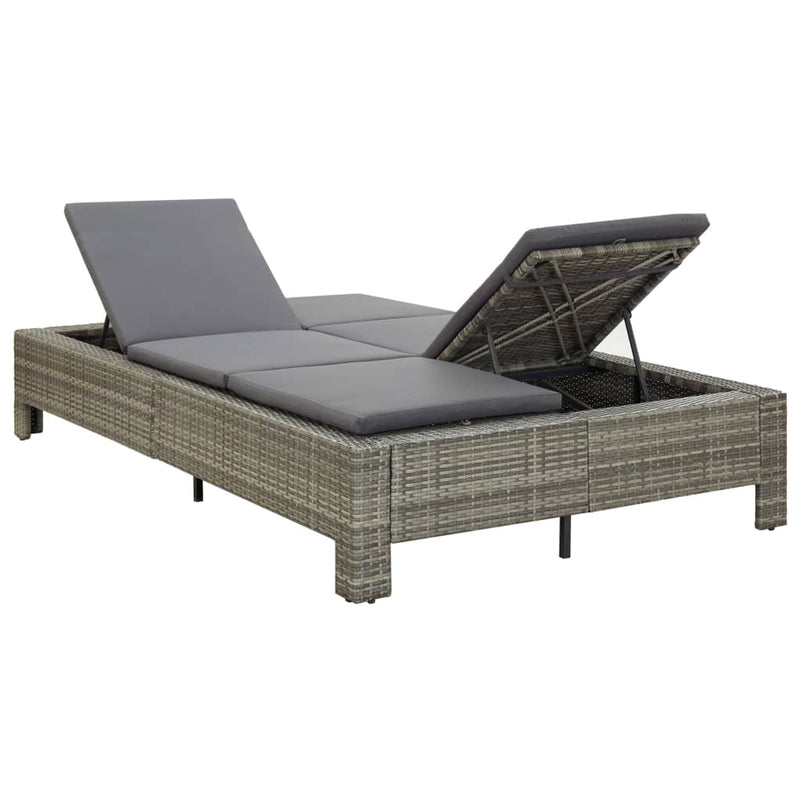 2-Person Sunbed with Cushion Gray Poly Rattan