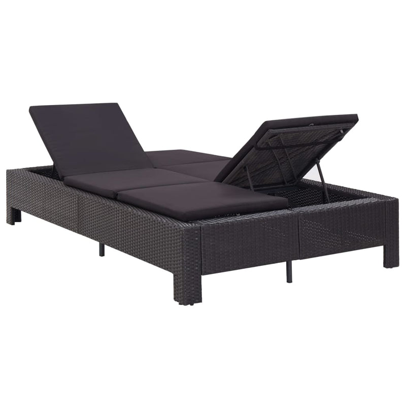 2-Person Sunbed with Cushion Black Poly Rattan