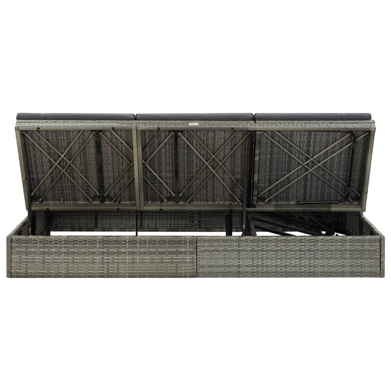 Convertible Sun Bed with Cushion Poly Rattan Gray