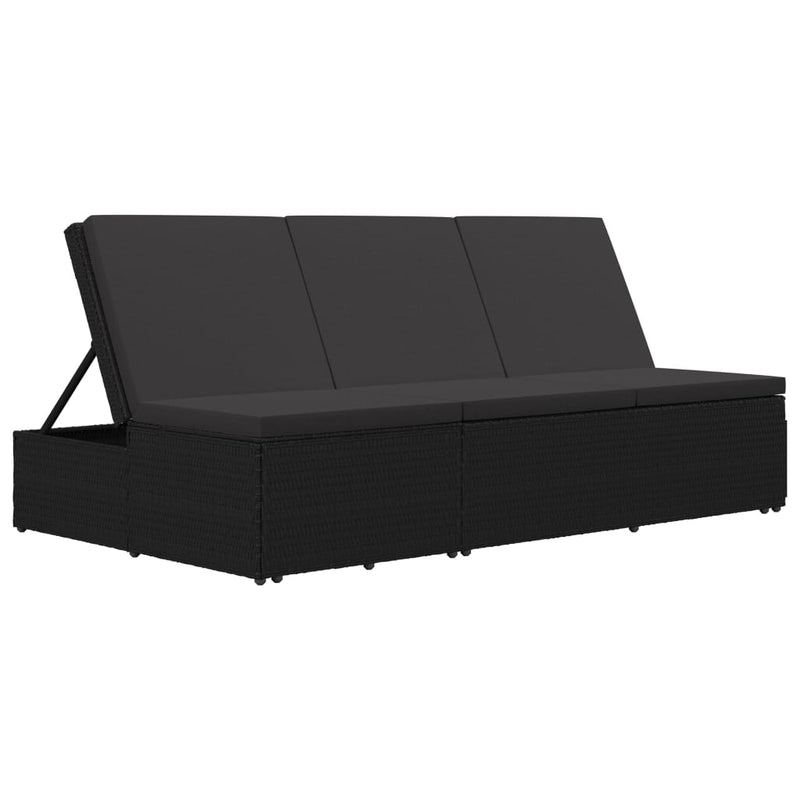 Convertible Sun Bed with Cushion Poly Rattan Black