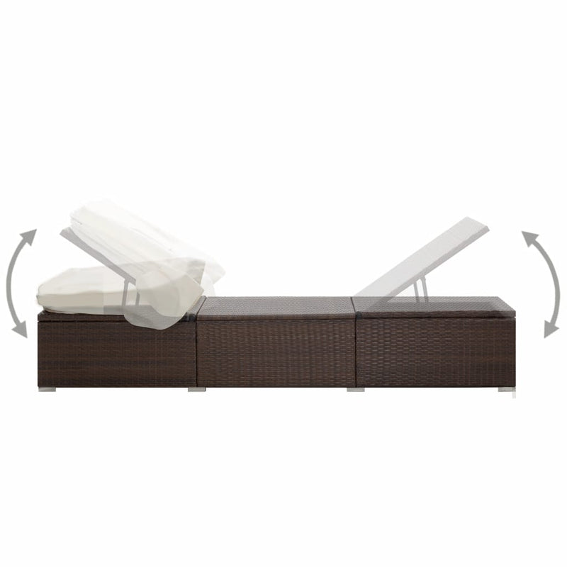 Sun Lounger with Canopy and Cushion Poly Rattan Brown