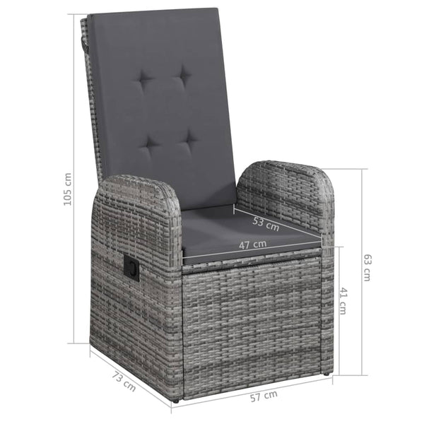 Reclining Patio Chairs 2 pcs with Cushions Poly Rattan Gray