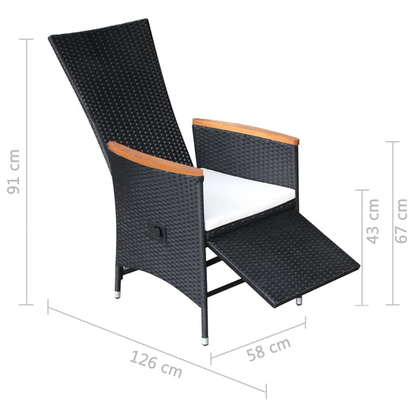 Reclining Patio Chairs 2 pcs with Cushions Poly Rattan Black