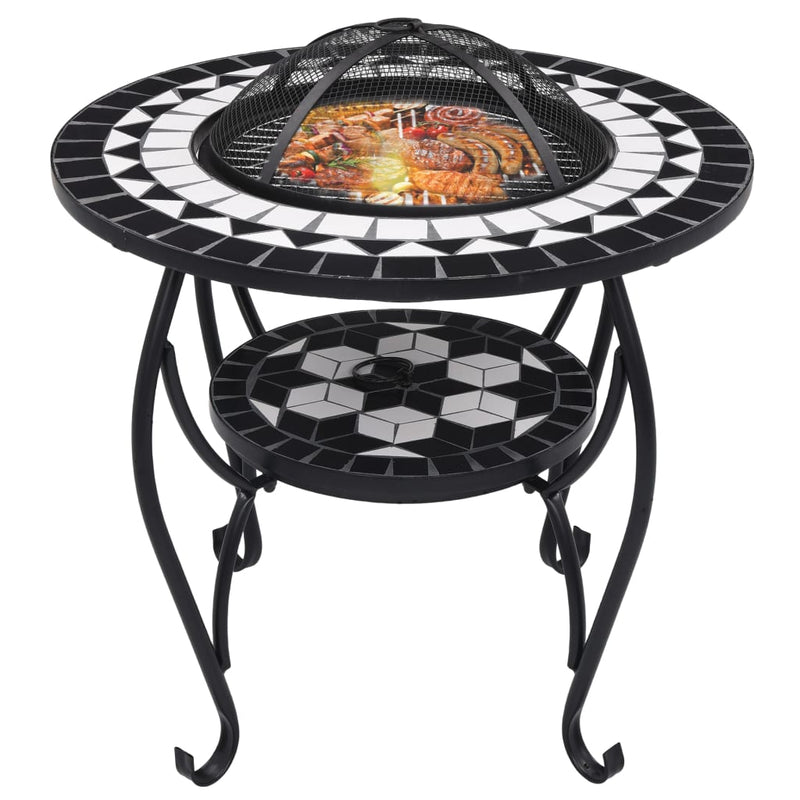 Mosaic Fire Pit Table Black and White 26.8" Ceramic