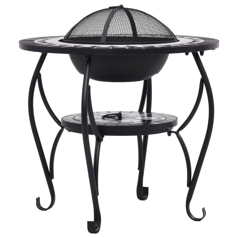 Mosaic Fire Pit Table Black and White 26.8" Ceramic