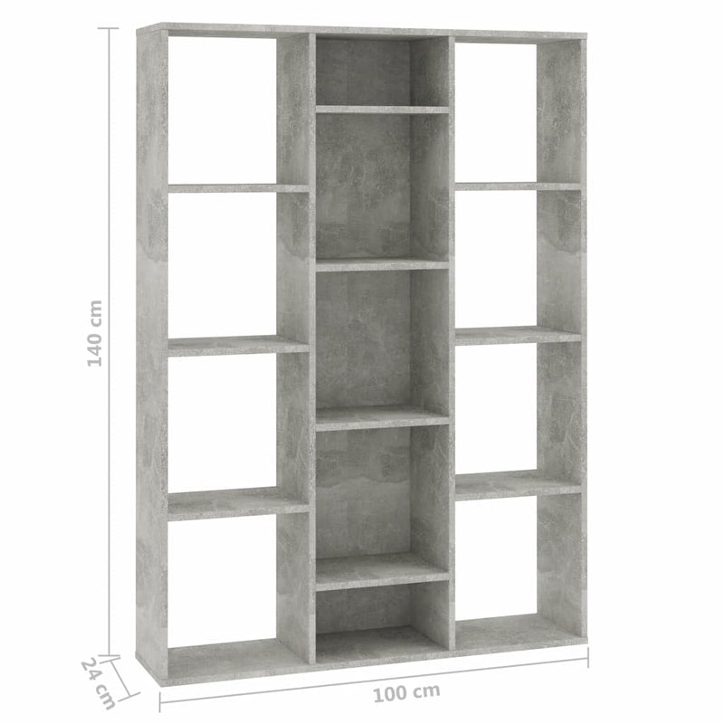 Room Divider/Book Cabinet Concrete Gray 39.3"x9.4"x55.1" Chipboard