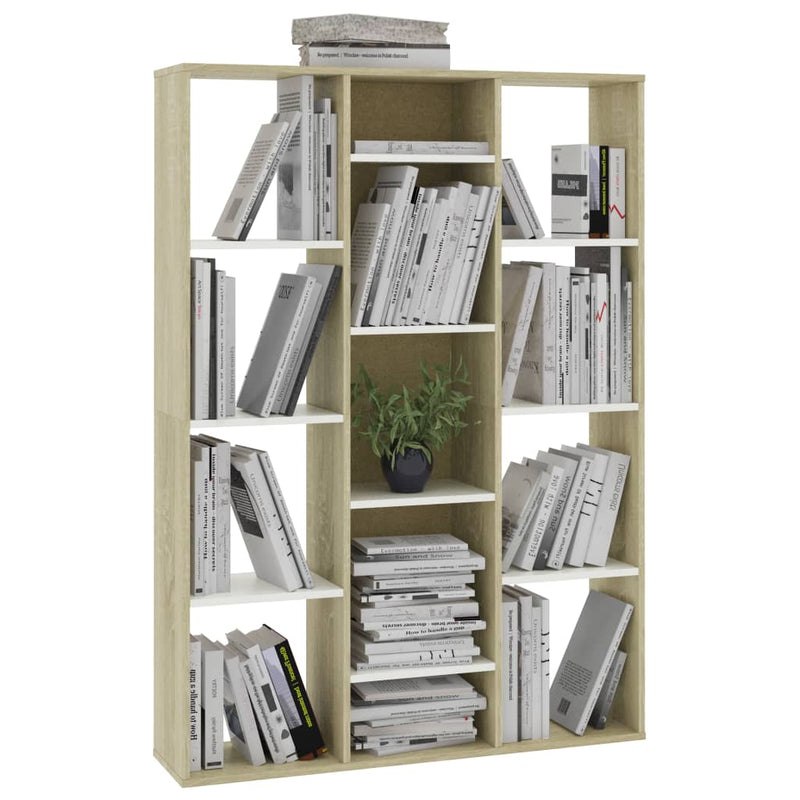 Room Divider/Book Cabinet White and Sonoma Oak 39.3"x9.4"x55.1" Chipboard