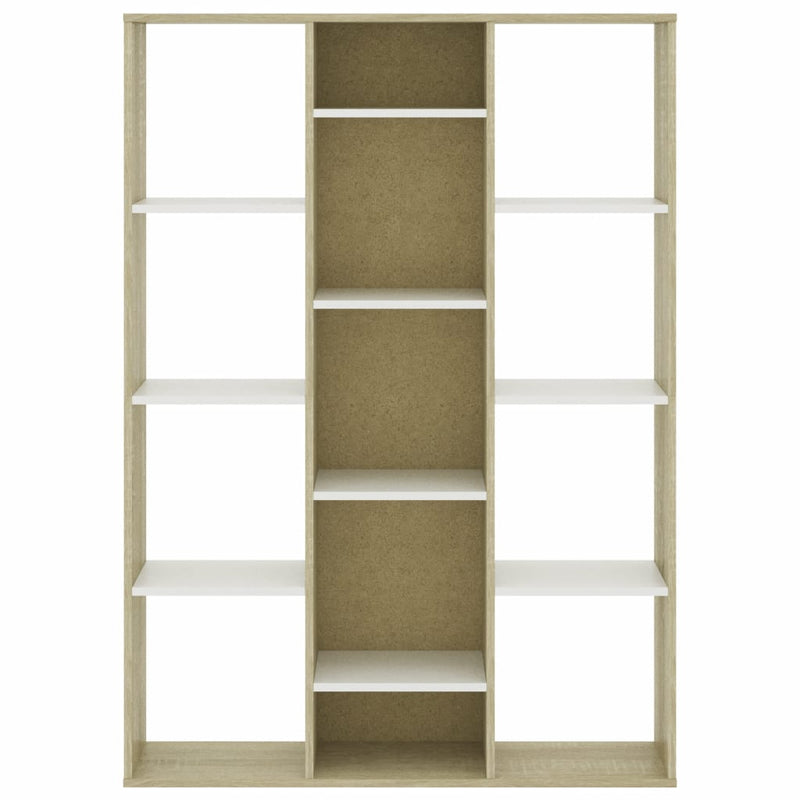 Room Divider/Book Cabinet White and Sonoma Oak 39.3"x9.4"x55.1" Chipboard