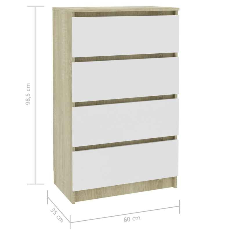 Sideboard White and Sonoma Oak 23.6"x13.8"x38.8" Chipboard