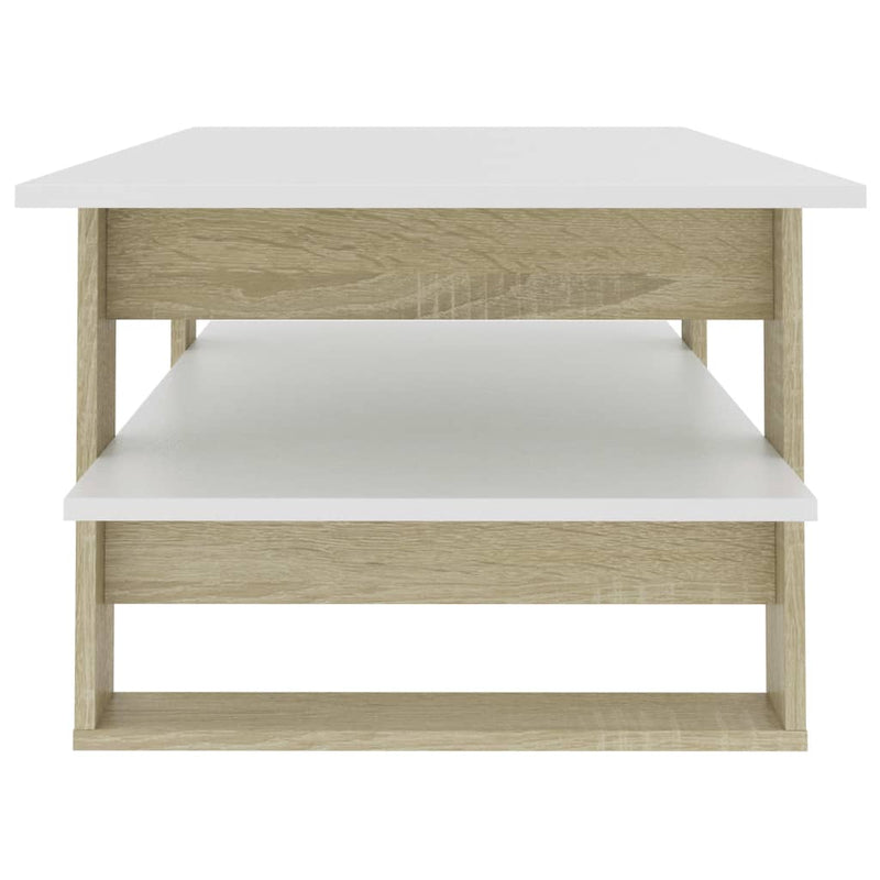Coffee Table White and Sonoma Oak 43.3"x21.6"x16.5" Chipboard