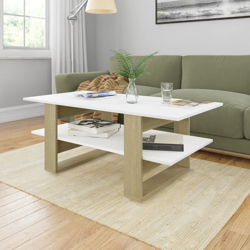 Coffee Table White and Sonoma Oak 43.3"x21.6"x16.5" Chipboard