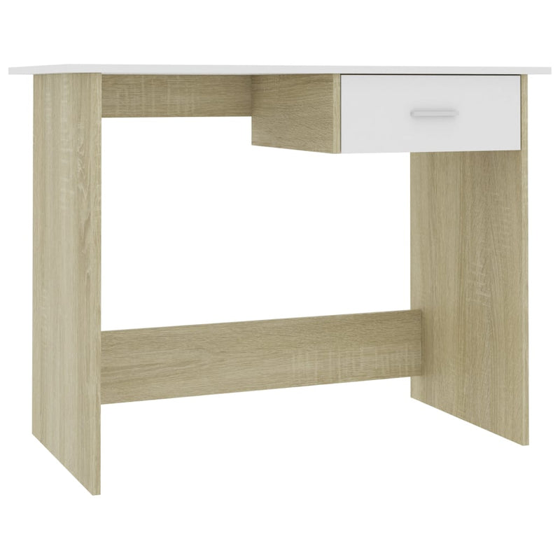Desk White and Sonoma Oak 39.4"x19.7"x29.9" Chipboard