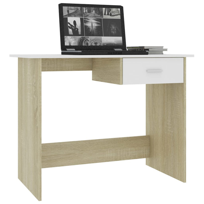 Desk White and Sonoma Oak 39.4"x19.7"x29.9" Chipboard