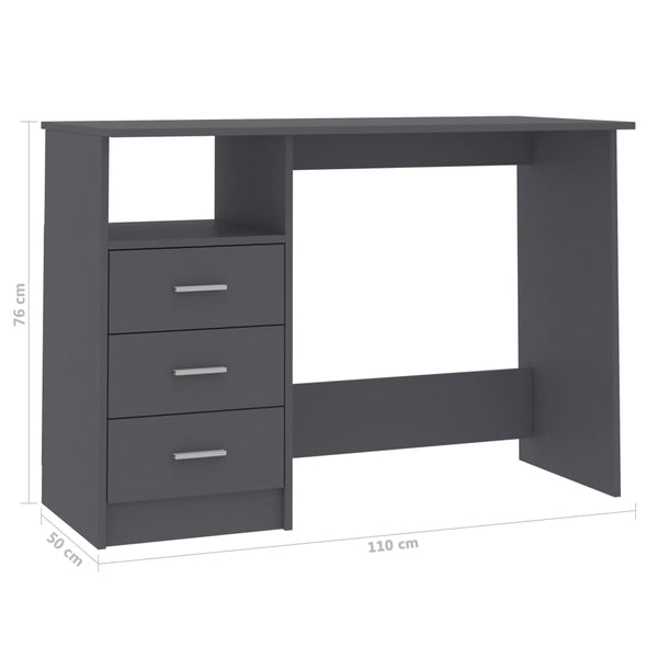 Desk with Drawers Gray 43.3"x19.6"x29.9" Chipboard