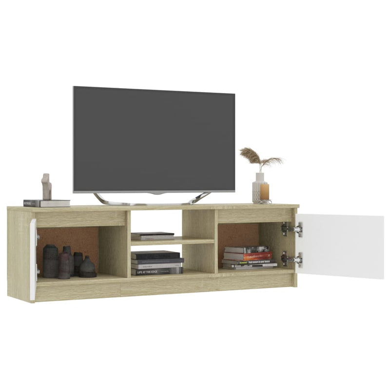 TV Cabinet White and Sonoma Oak 47.2"x11.8"x13.9" Chipboard