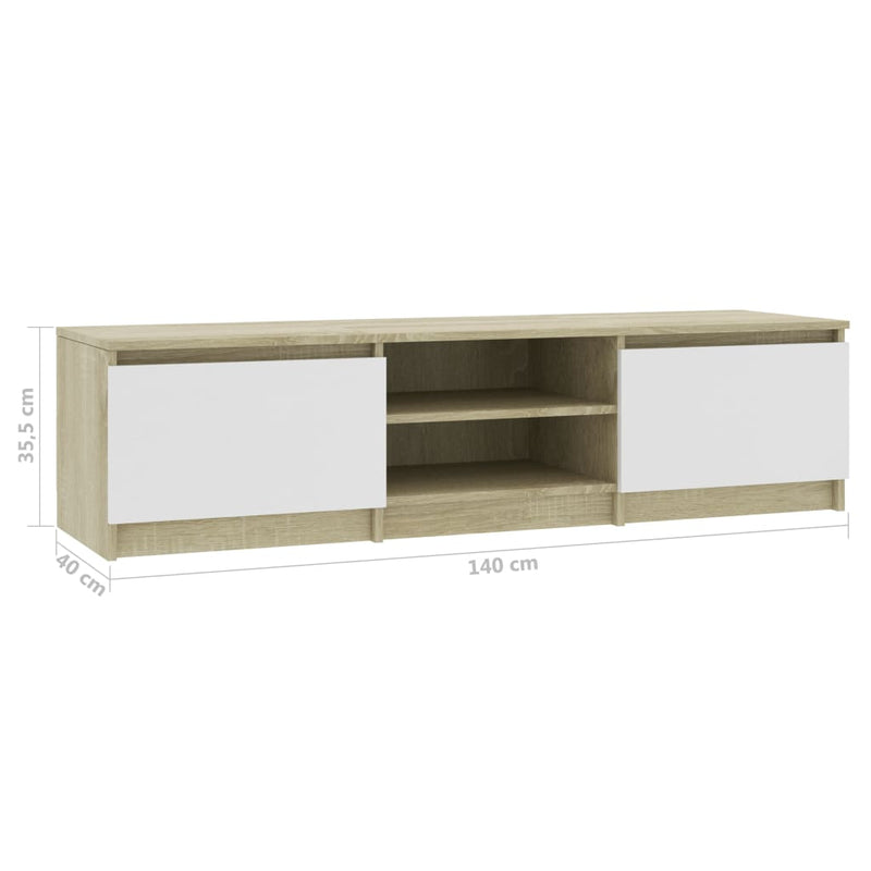 TV Cabinet White and Sonoma Oak 55.1"x15.7"x14" Chipboard